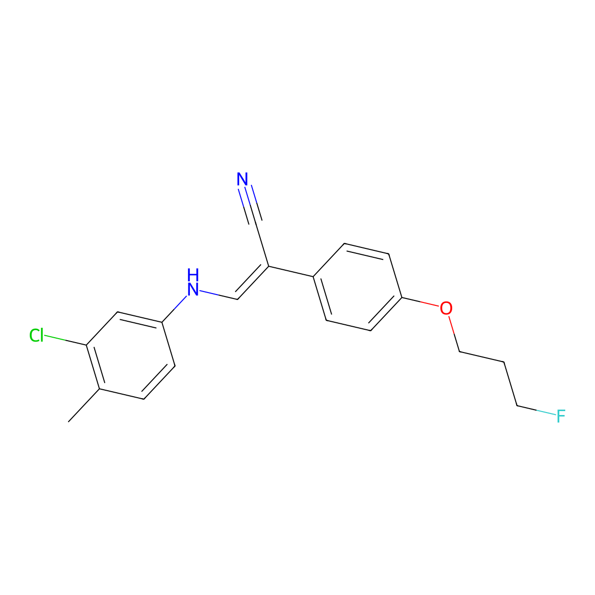 (2Z)-3-[(3-chloro-4-methylphenyl)amino]-2-[4-(3-fluoropropoxy)phenyl]prop-2-enenitrile molecular structure, CAS 477889-16-0