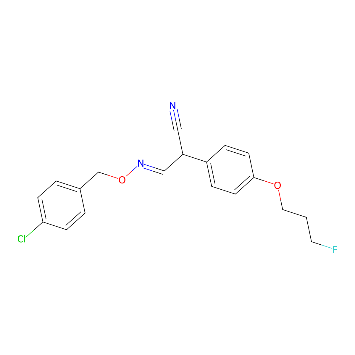 (3E)-3-{[(4-chlorophenyl)methoxy]imino}-2-[4-(3-fluoropropoxy)phenyl]propanenitrile molecular structure, CAS 477889-17-1