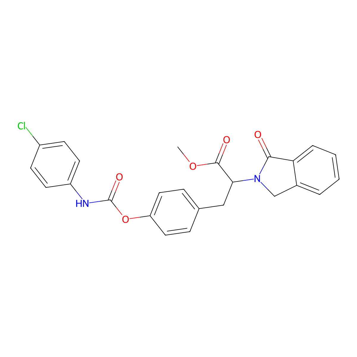 Methyl 3-[4-[(4-chlorophenyl)carbamoyloxy]phenyl]-2-(3-oxo-1H-isoindol-2-yl)propanoate molecular structure, CAS 477889-60-4