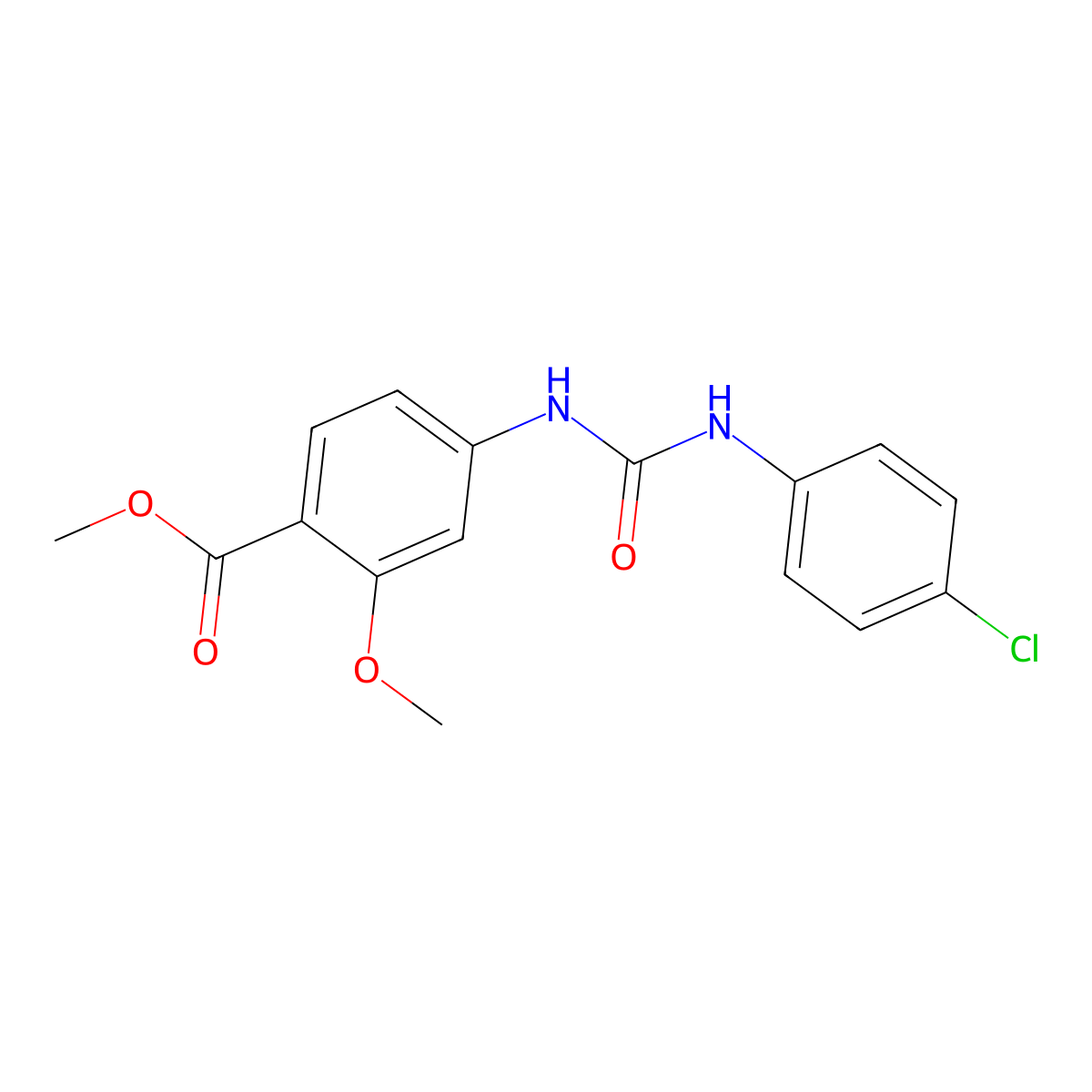 Methyl 4-{[(4-chloroanilino)carbonyl]amino}-2-methoxybenzenecarboxylate molecular structure, CAS 477889-66-0