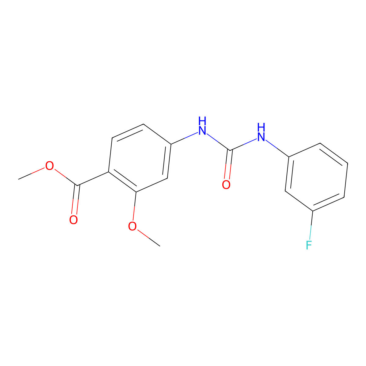 Methyl 4-{[(3-fluoroanilino)carbonyl]amino}-2-methoxybenzenecarboxylate molecular structure, CAS 477889-70-6