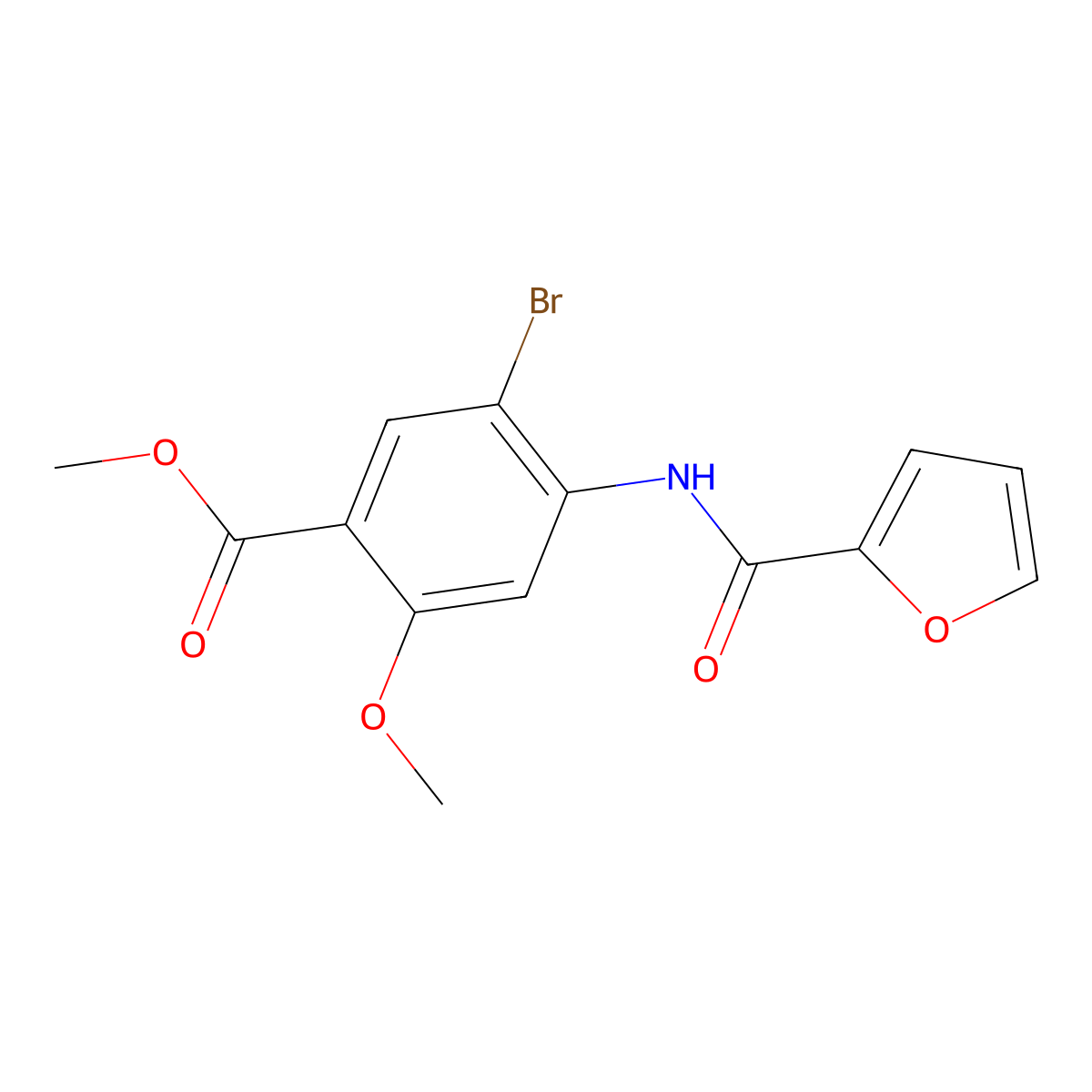Methyl 5-bromo-4-[(2-furylcarbonyl)amino]-2-methoxybenzenecarboxylate molecular structure, CAS 477889-85-3