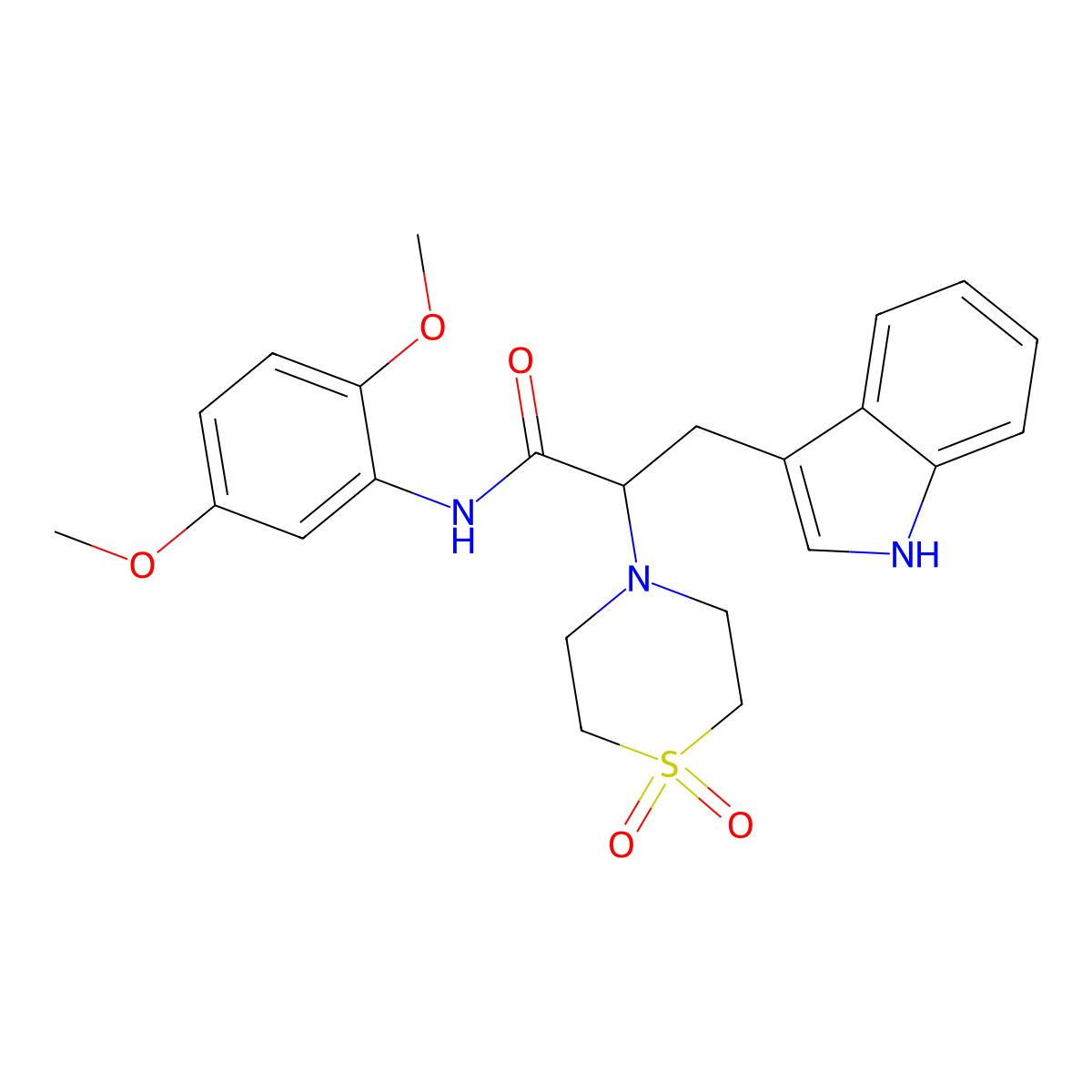 N-(2,5-dimethoxyphenyl)-2-(1,1-dioxo-1,4-thiazinan-4-yl)-3-(1H-indol-3-yl)propanamide molecular structure, CAS 477889-86-4