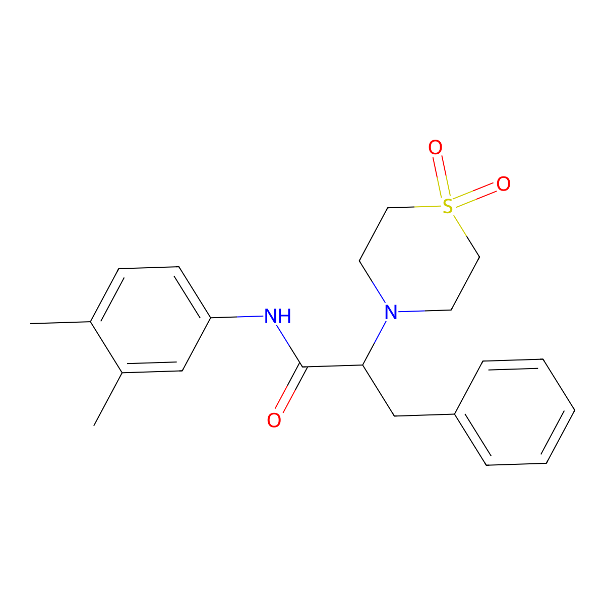 N-(3,4-dimethylphenyl)-2-(1,1-dioxo-1lambda~6~,4-thiazinan-4-yl)-3-phenylpropanamide molecular structure, CAS 477889-90-0