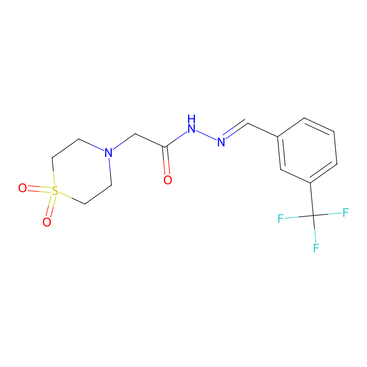 2-(1,1-dioxo-1lambda~6~,4-thiazinan-4-yl)-N'-{(E)-[3-(trifluoromethyl)phenyl]methylidene}acetohydrazide molecular structure, CAS 477889-96-6