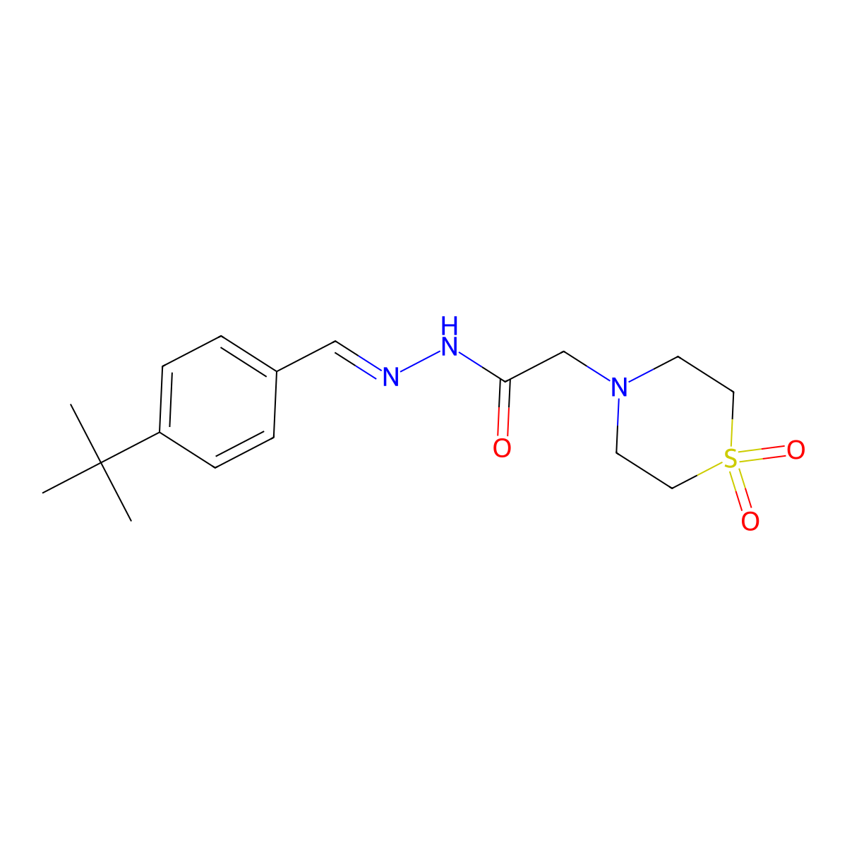 N'-{(E)-[4-(tert-butyl)phenyl]methylidene}-2-(1,1-dioxo-1lambda~6~,4-thiazinan-4-yl)acetohydrazide molecular structure, CAS 477889-98-8