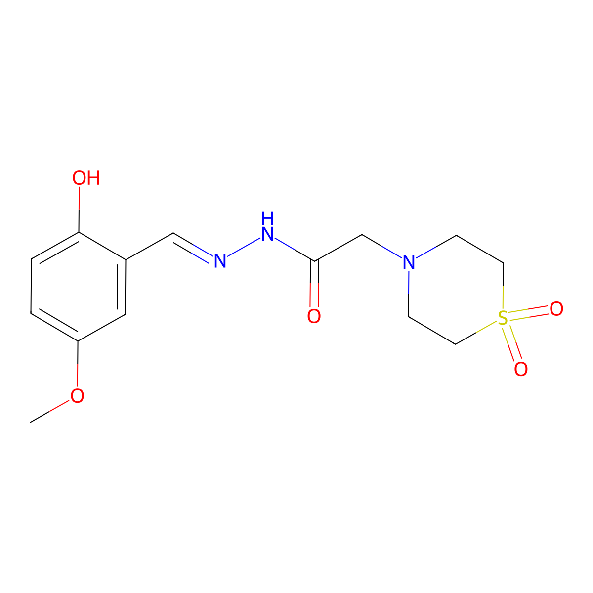2-(1,1-dioxo-1lambda~6~,4-thiazinan-4-yl)-N'-[(E)-(2-hydroxy-5-methoxyphenyl)methylidene]acetohydrazide molecular structure, CAS 477890-00-9