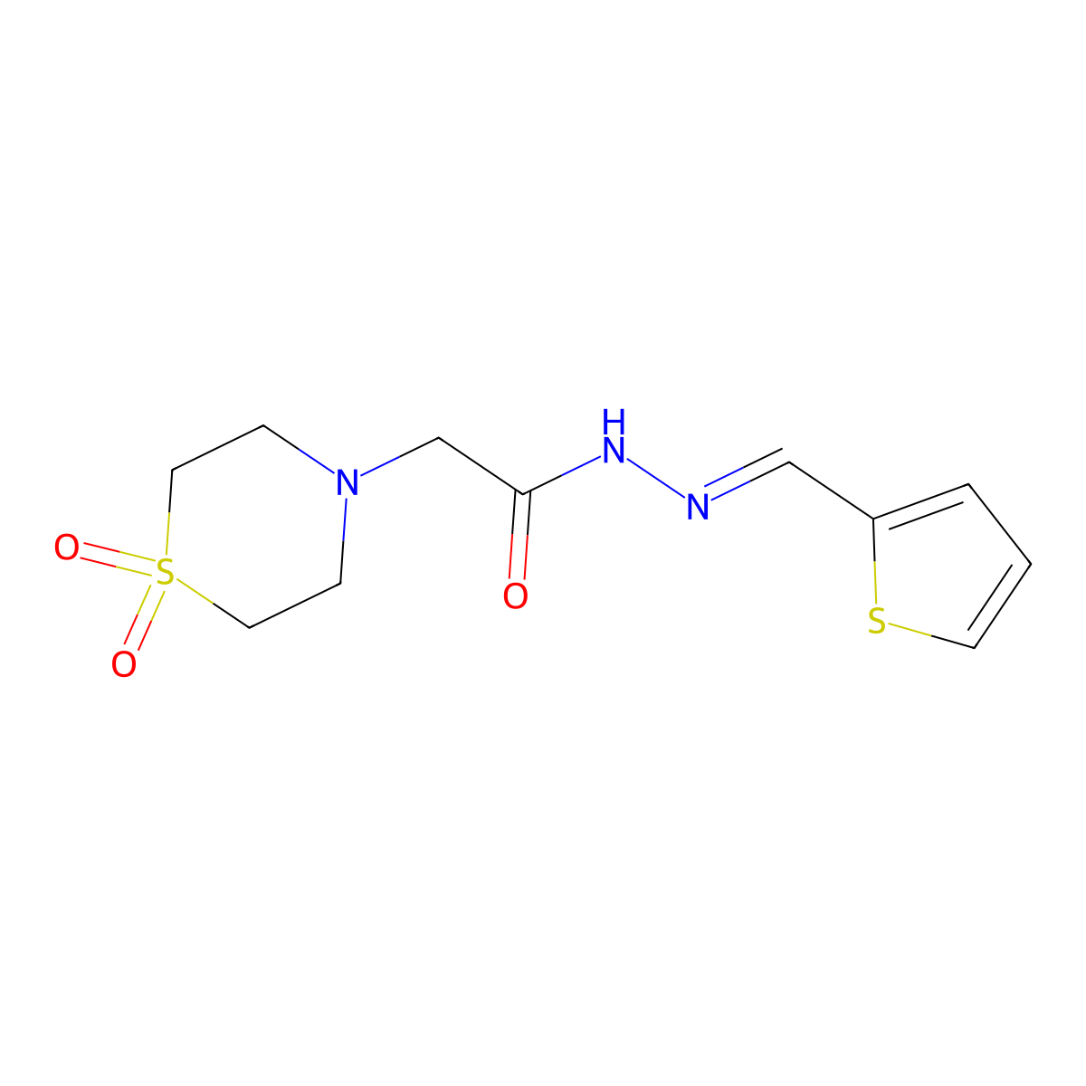 2-(1,1-dioxo-1lambda6-thiomorpholin-4-yl)-N'-[(1E)-(thiophen-2-yl)methylidene]acetohydrazide molecular structure, CAS 477890-01-0