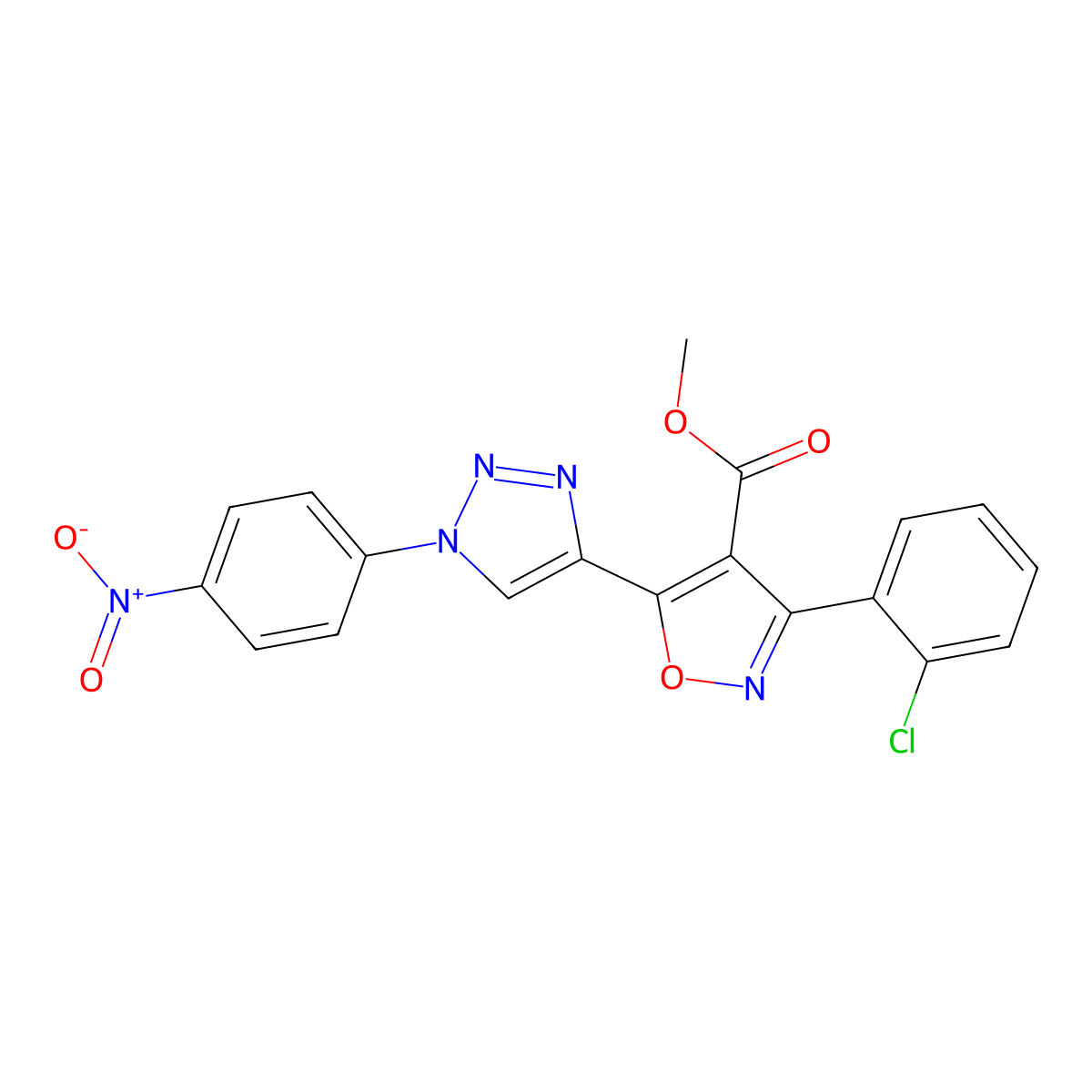 methyl 3-(2-chlorophenyl)-5-[1-(4-nitrophenyl)-1H-1,2,3-triazol-4-yl]-4-isoxazolecarboxylate molecular structure, CAS 477890-11-2