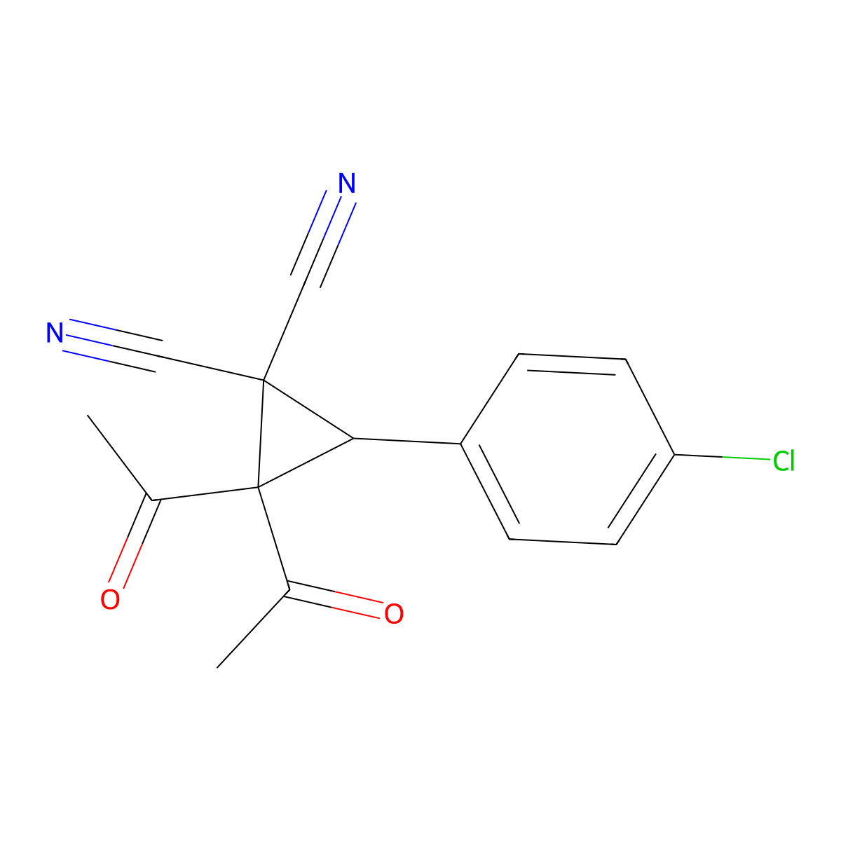 2,2-Diacetyl-3-(4-chlorophenyl)cyclopropane-1,1-dicarbonitrile molecular structure, CAS 477890-19-0