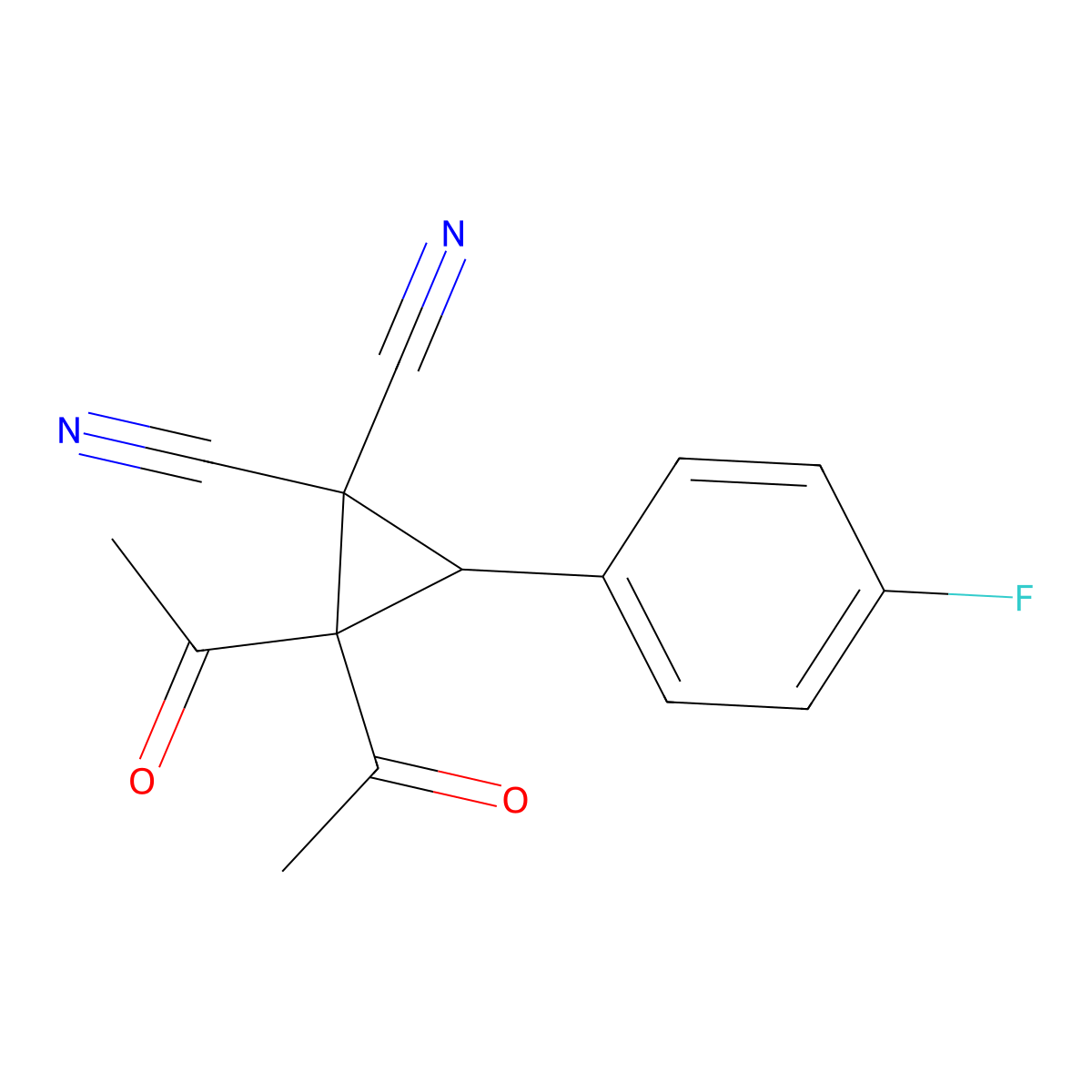 2,2-Diacetyl-3-(4-fluorophenyl)cyclopropane-1,1-dicarbonitrile molecular structure, CAS 477890-35-0