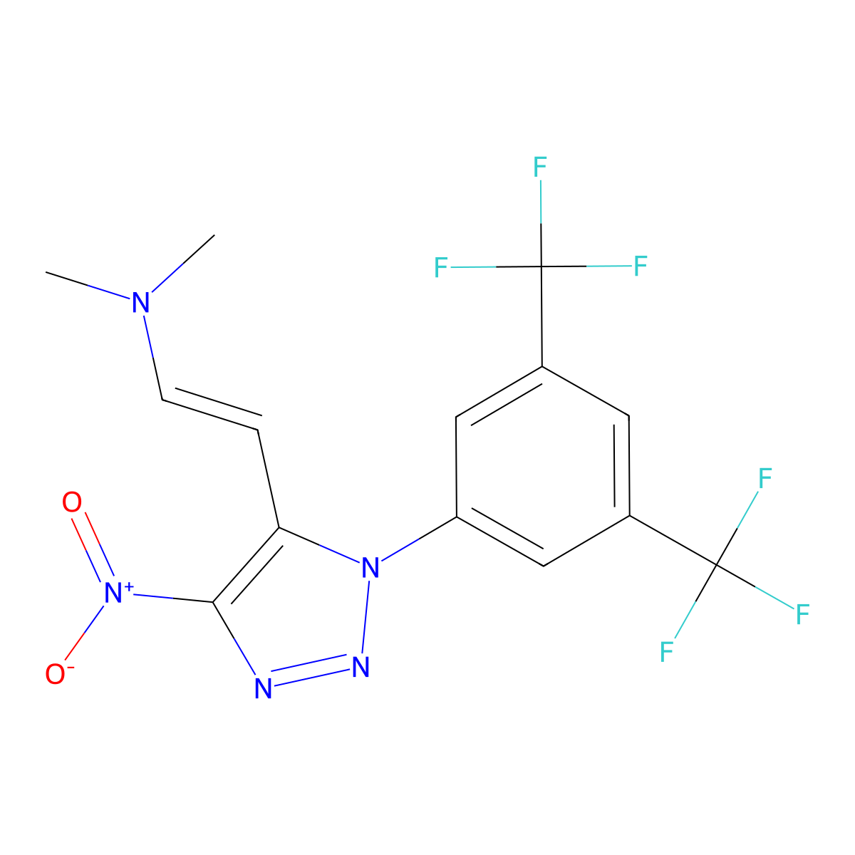 (E)-2-{1-[3,5-bis(trifluoromethyl)phenyl]-4-nitro-1H-1,2,3-triazol-5-yl}-N,N-dimethyl-1-ethenamine molecular structure, CAS 477890-37-2
