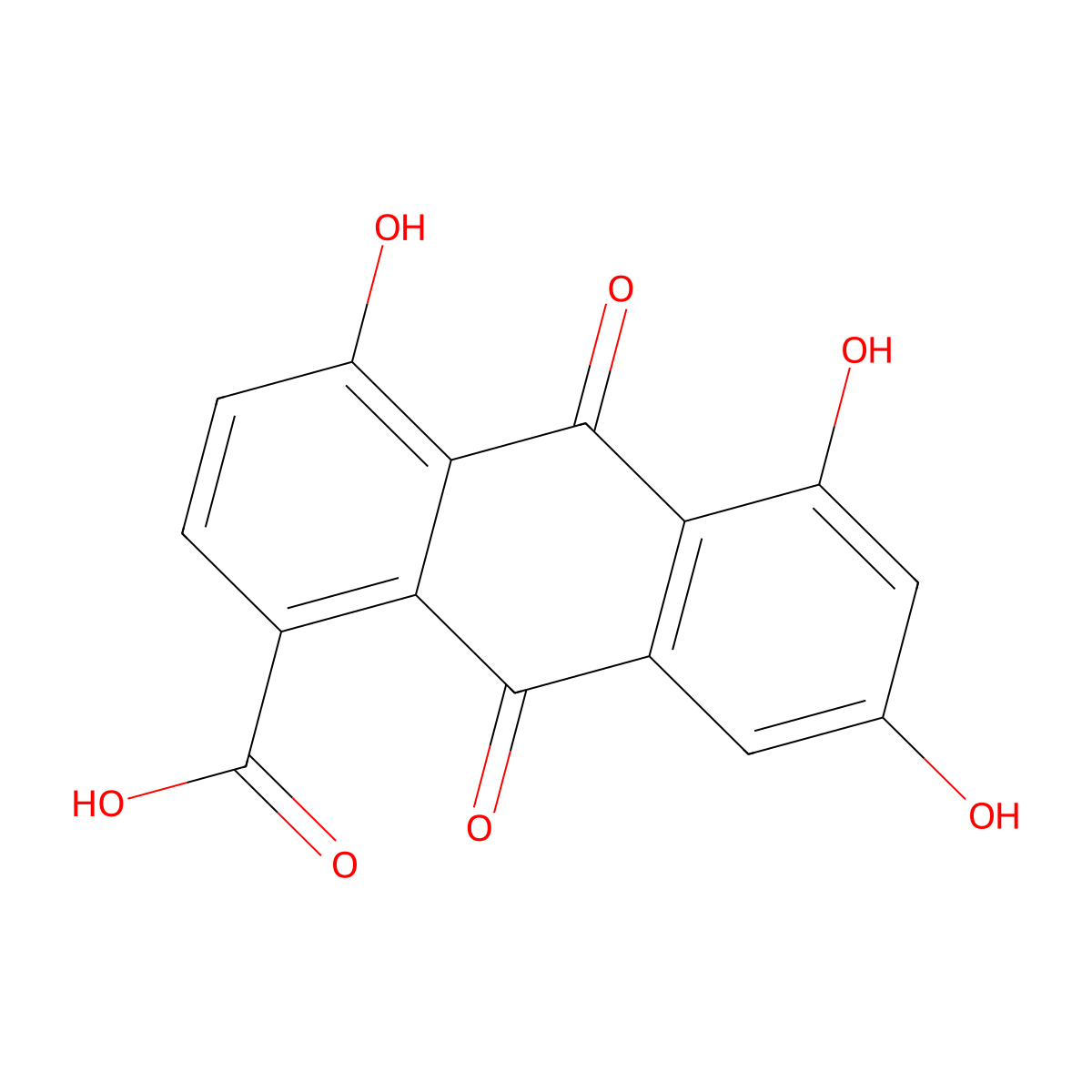 4,5,7-Trihydroxy-9,10-dioxo-9,10-dihydroanthracene-1-carboxylic acid molecular structure, CAS 478-45-5