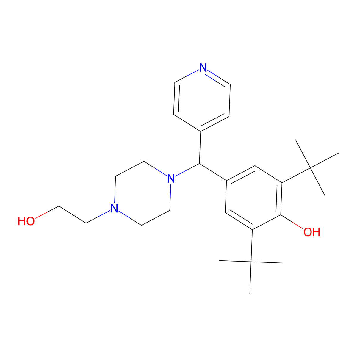 2,6-Di-tert-butyl-4-{[4-(2-hydroxyethyl)piperazin-1-yl](pyridin-4-yl)methyl}phenol molecular structure, CAS 478018-56-3