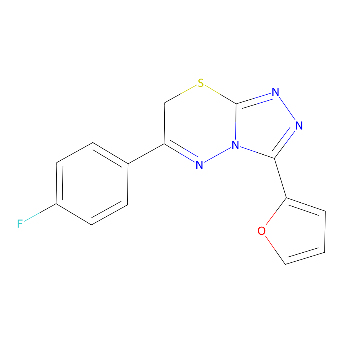 6-(4-fluorophenyl)-3-(furan-2-yl)-7H-[1,2,4]triazolo[3,4-b][1,3,4]thiadiazine molecular structure, CAS 478020-12-1
