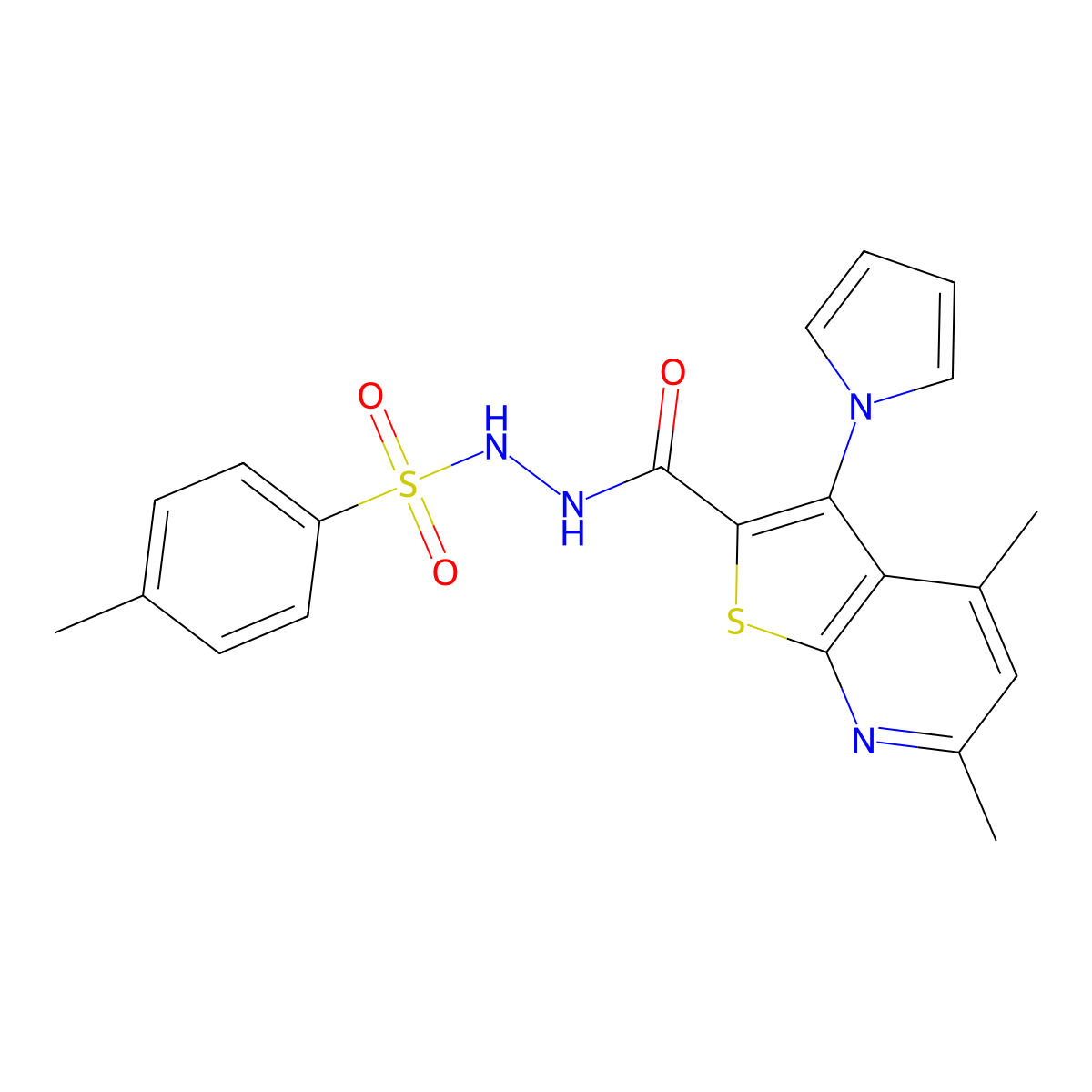 N'-{[4,6-dimethyl-3-(1H-pyrrol-1-yl)thieno[2,3-b]pyridin-2-yl]carbonyl}-4-methylbenzenesulfonohydrazide molecular structure, CAS 478029-16-2