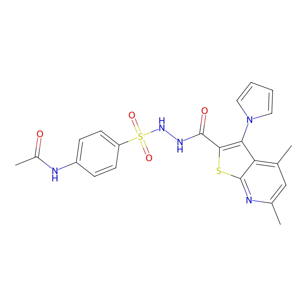 N-{4-[(2-{[4,6-dimethyl-3-(1H-pyrrol-1-yl)thieno[2,3-b]pyridin-2-yl]carbonyl}hydrazino)sulfonyl]phenyl}acetamide molecular structure, CAS 478029-17-3