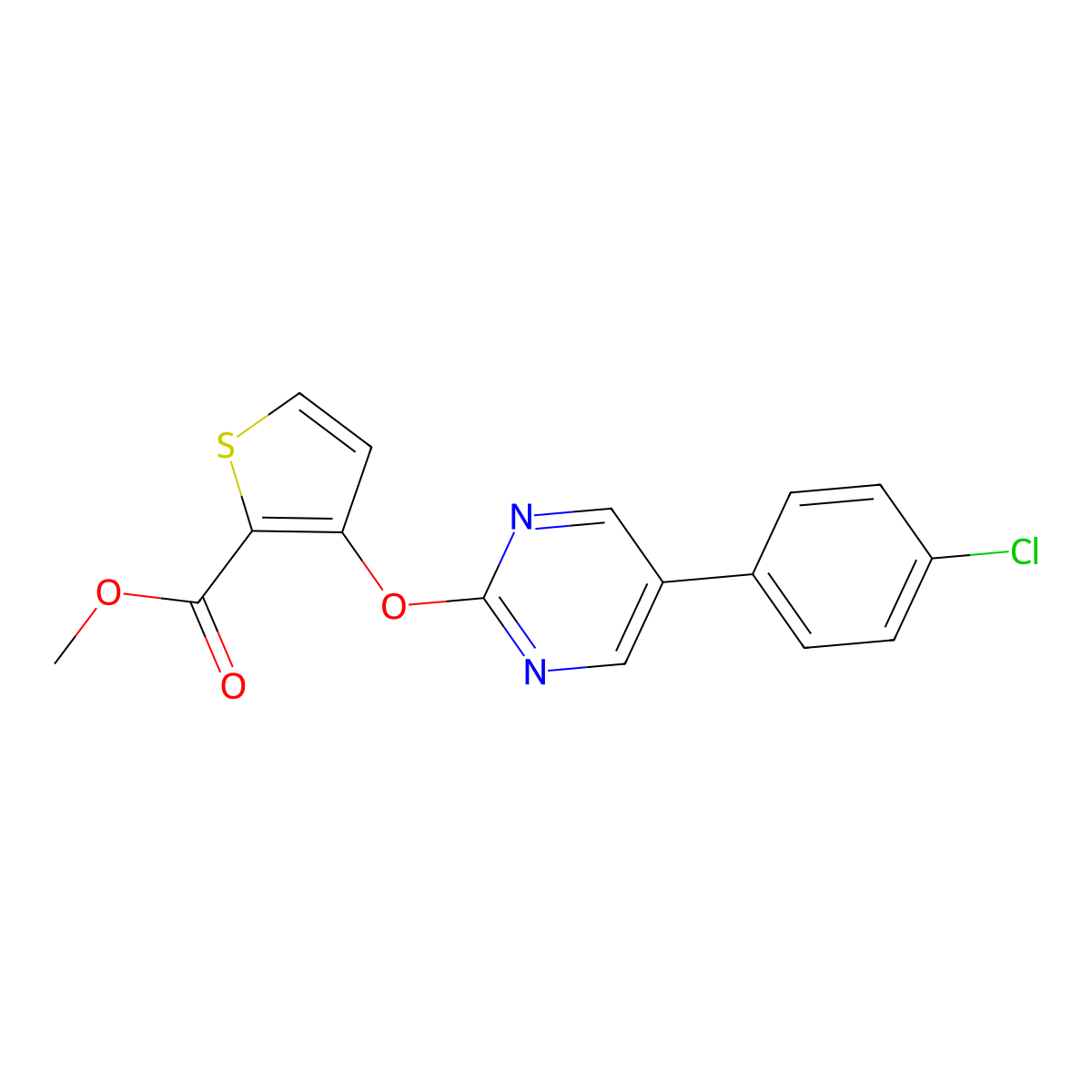 Methyl 3-{[5-(4-chlorophenyl)-2-pyrimidinyl]oxy}-2-thiophenecarboxylate molecular structure, CAS 478029-22-0