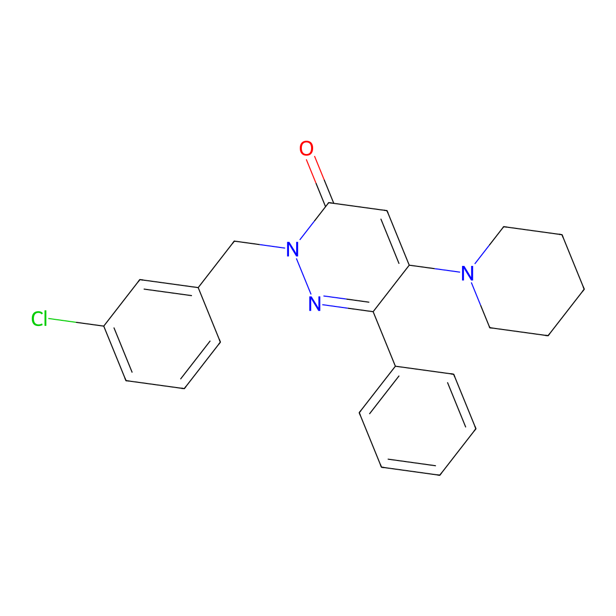 2-[(3-Chlorophenyl)methyl]-6-phenyl-5-(1-piperidinyl)-3-pyridazinone molecular structure, CAS 478029-33-3
