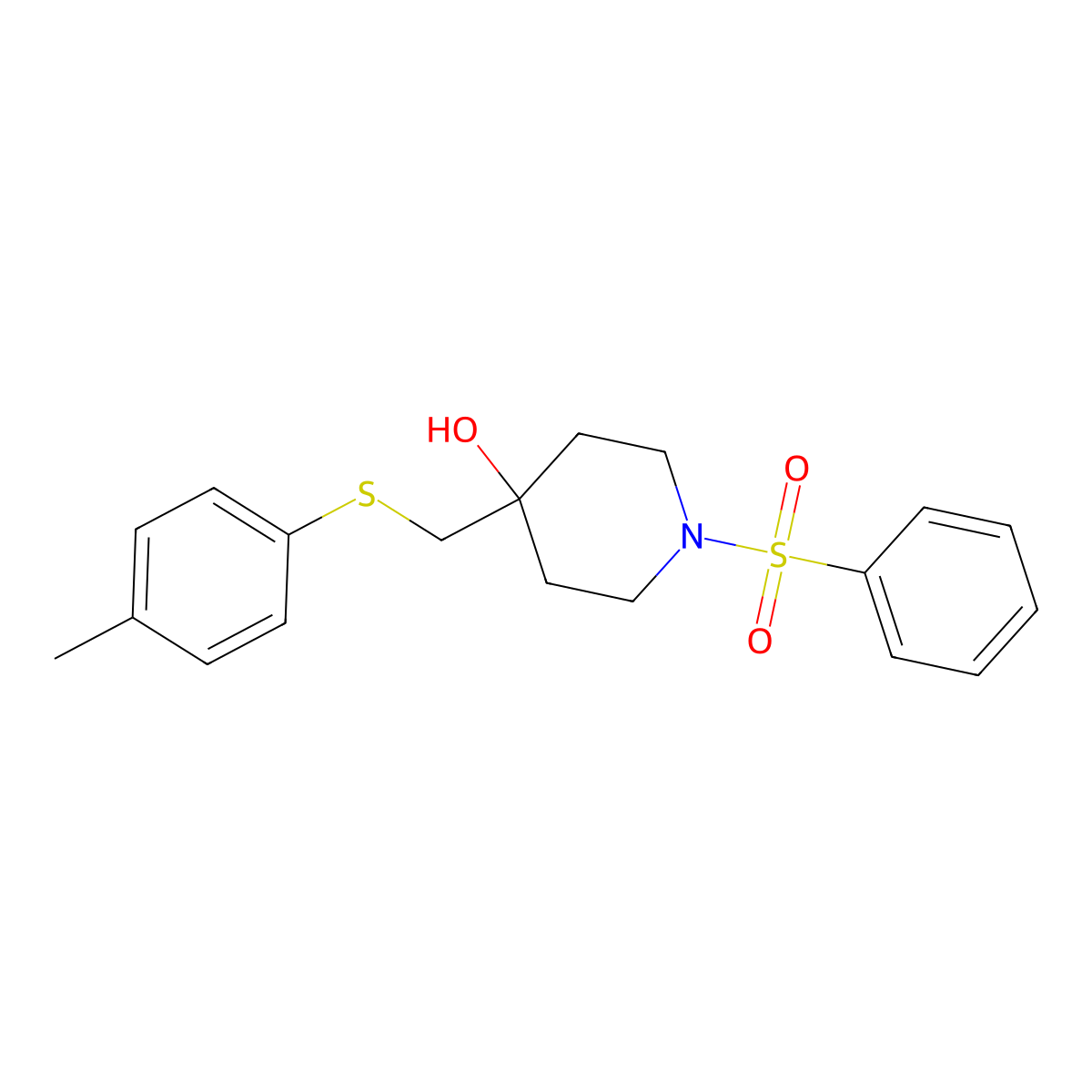 4-{[(4-Methylphenyl)sulfanyl]methyl}-1-(phenylsulfonyl)-4-piperidinol molecular structure, CAS 478029-36-6