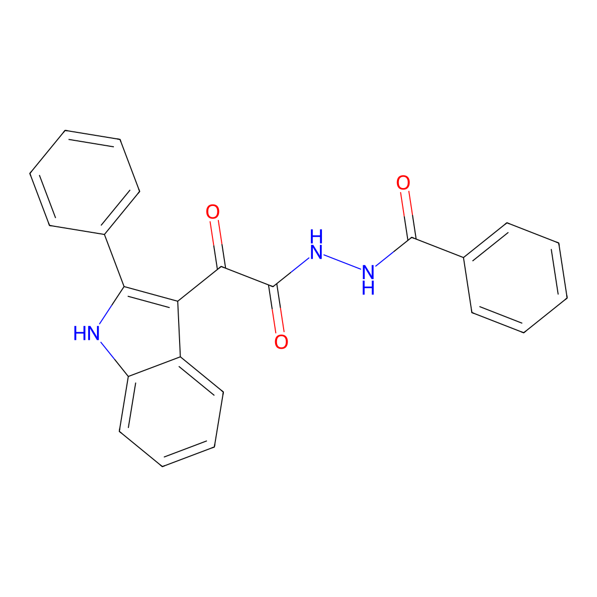 N'-benzoyl-2-oxo-2-(2-phenyl-1H-indol-3-yl)acetohydrazide molecular structure, CAS 478029-43-5
