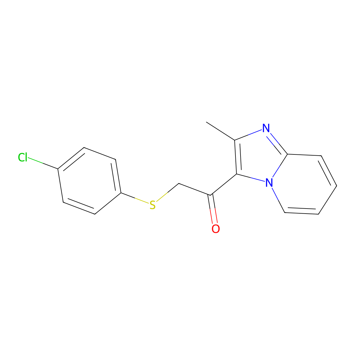 2-[(4-Chlorophenyl)sulfanyl]-1-(2-methylimidazo[1,2-a]pyridin-3-yl)-1-ethanone molecular structure, CAS 478029-63-9