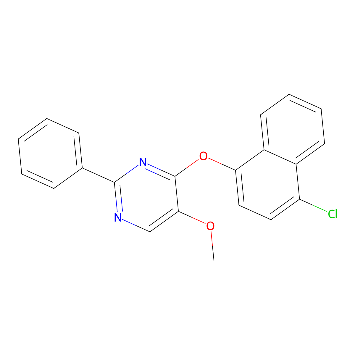 4-Chloro-1-naphthyl 5-methoxy-2-phenyl-4-pyrimidinyl ether molecular structure, CAS 478029-74-2