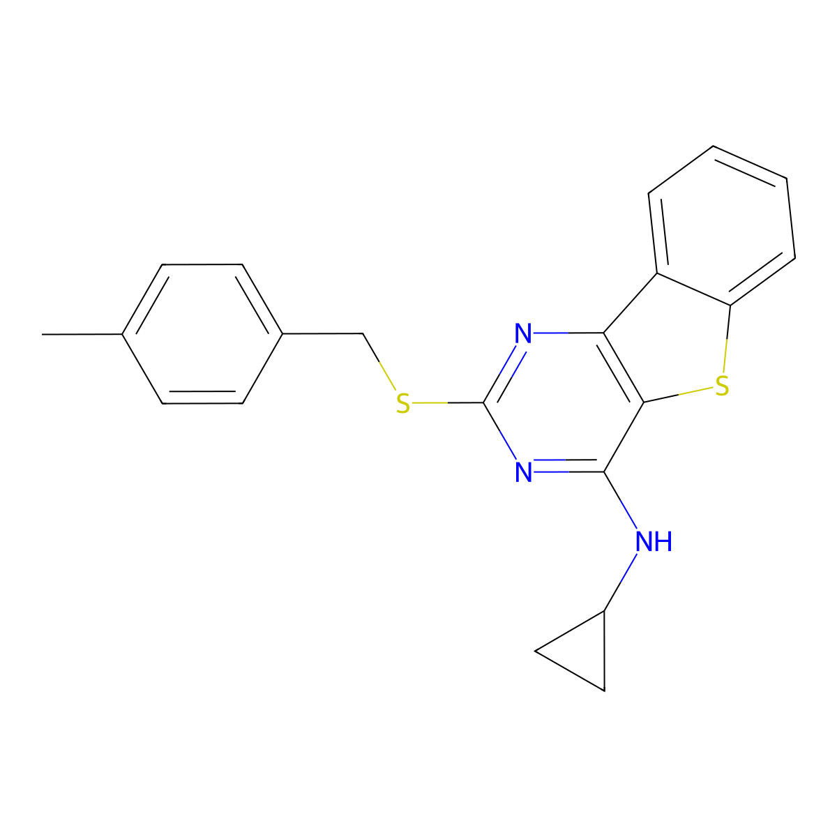 N-cyclopropyl-2-[(4-methylbenzyl)sulfanyl][1]benzothieno[3,2-d]pyrimidin-4-amine molecular structure, CAS 478029-91-3