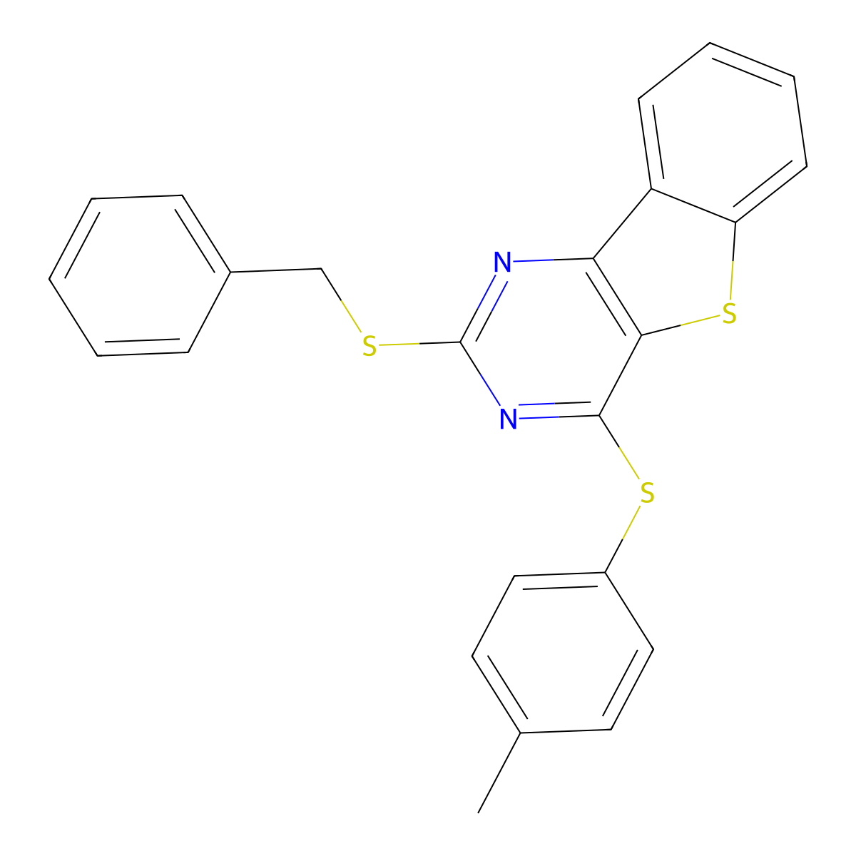 2-(Benzylsulfanyl)-4-[(4-methylphenyl)sulfanyl][1]benzothieno[3,2-d]pyrimidine molecular structure, CAS 478029-98-0