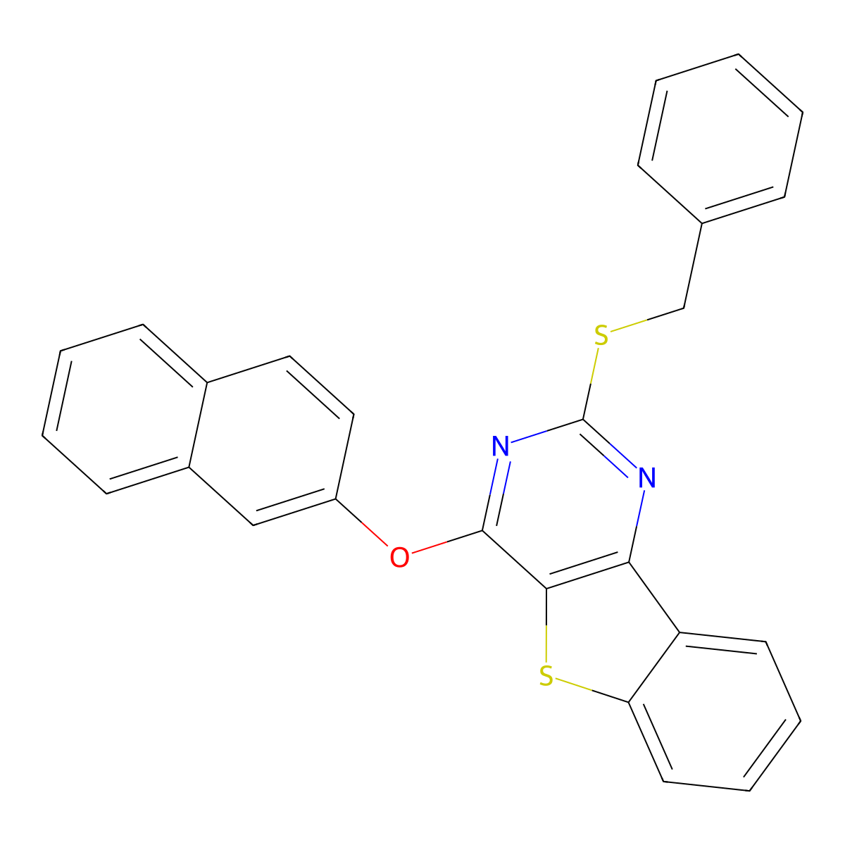 2-(Benzylsulfanyl)-4-(2-naphthyloxy)[1]benzothieno[3,2-d]pyrimidine molecular structure, CAS 478030-09-0