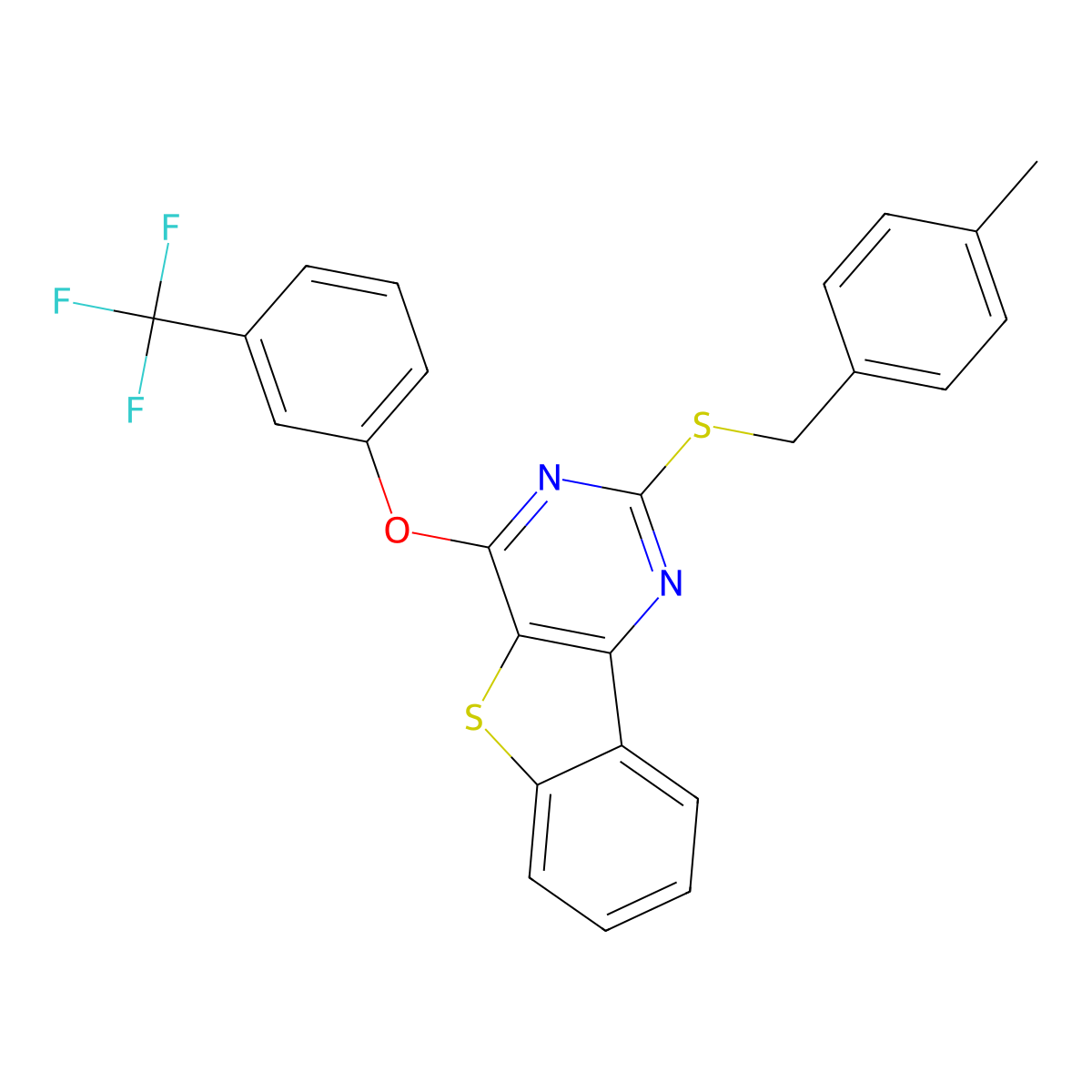2-[(4-Methylbenzyl)sulfanyl][1]benzothieno[3,2-d]pyrimidin-4-yl 3-(trifluoromethyl)phenyl ether molecular structure, CAS 478030-10-3
