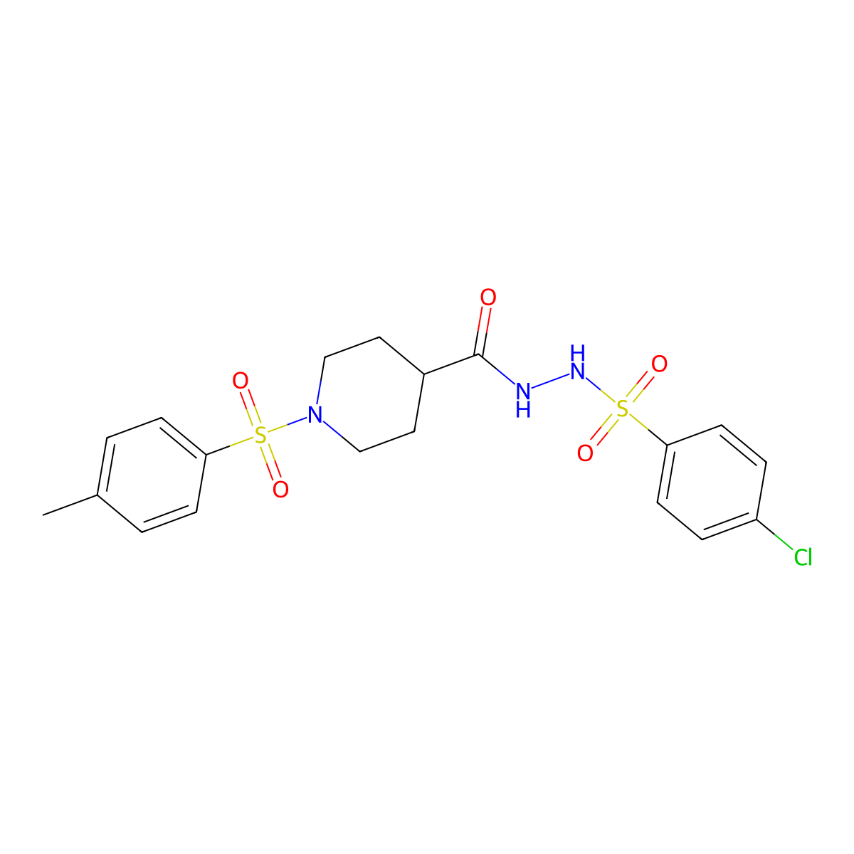 4-chloro-N'-({1-[(4-methylphenyl)sulfonyl]-4-piperidinyl}carbonyl)benzenesulfonohydrazide molecular structure, CAS 478030-20-5