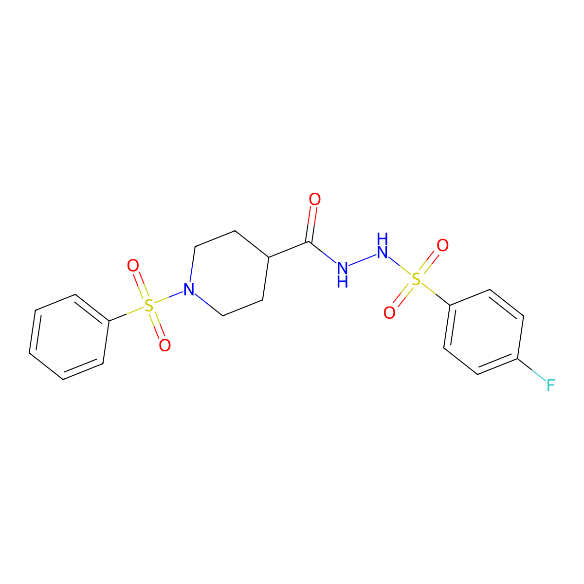 4-fluoro-N'-{[1-(phenylsulfonyl)-4-piperidinyl]carbonyl}benzenesulfonohydrazide molecular structure, CAS 478030-22-7