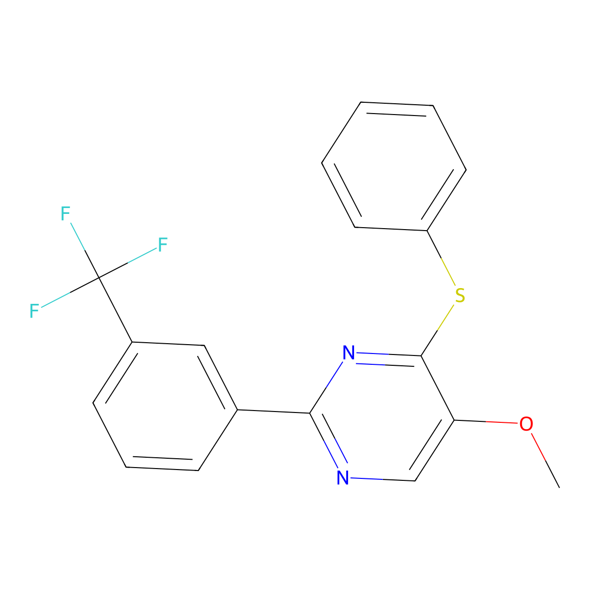 Methyl 4-(phenylsulfanyl)-2-[3-(trifluoromethyl)phenyl]-5-pyrimidinyl ether molecular structure, CAS 478030-30-7