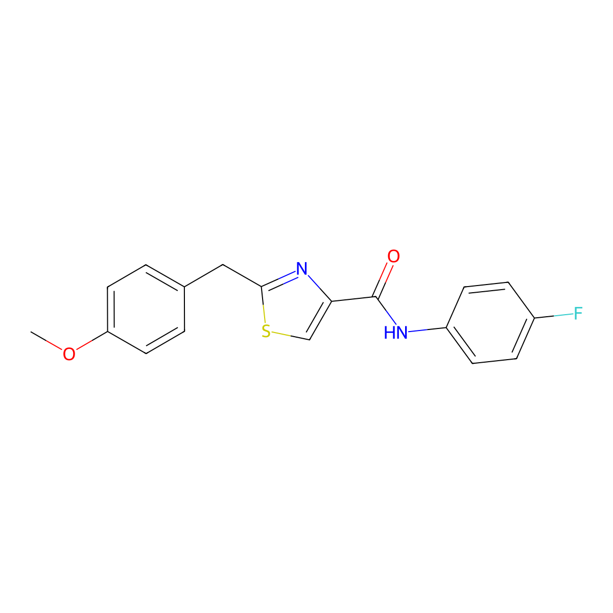 N-(4-fluorophenyl)-2-[(4-methoxyphenyl)methyl]-1,3-thiazole-4-carboxamide molecular structure, CAS 478030-33-0