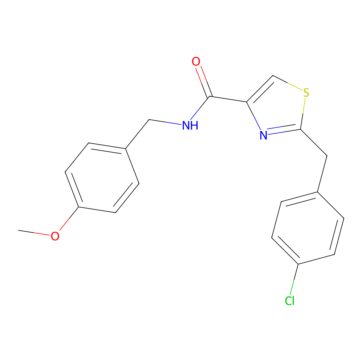 2-[(4-chlorophenyl)methyl]-N-[(4-methoxyphenyl)methyl]-1,3-thiazole-4-carboxamide molecular structure, CAS 478030-53-4