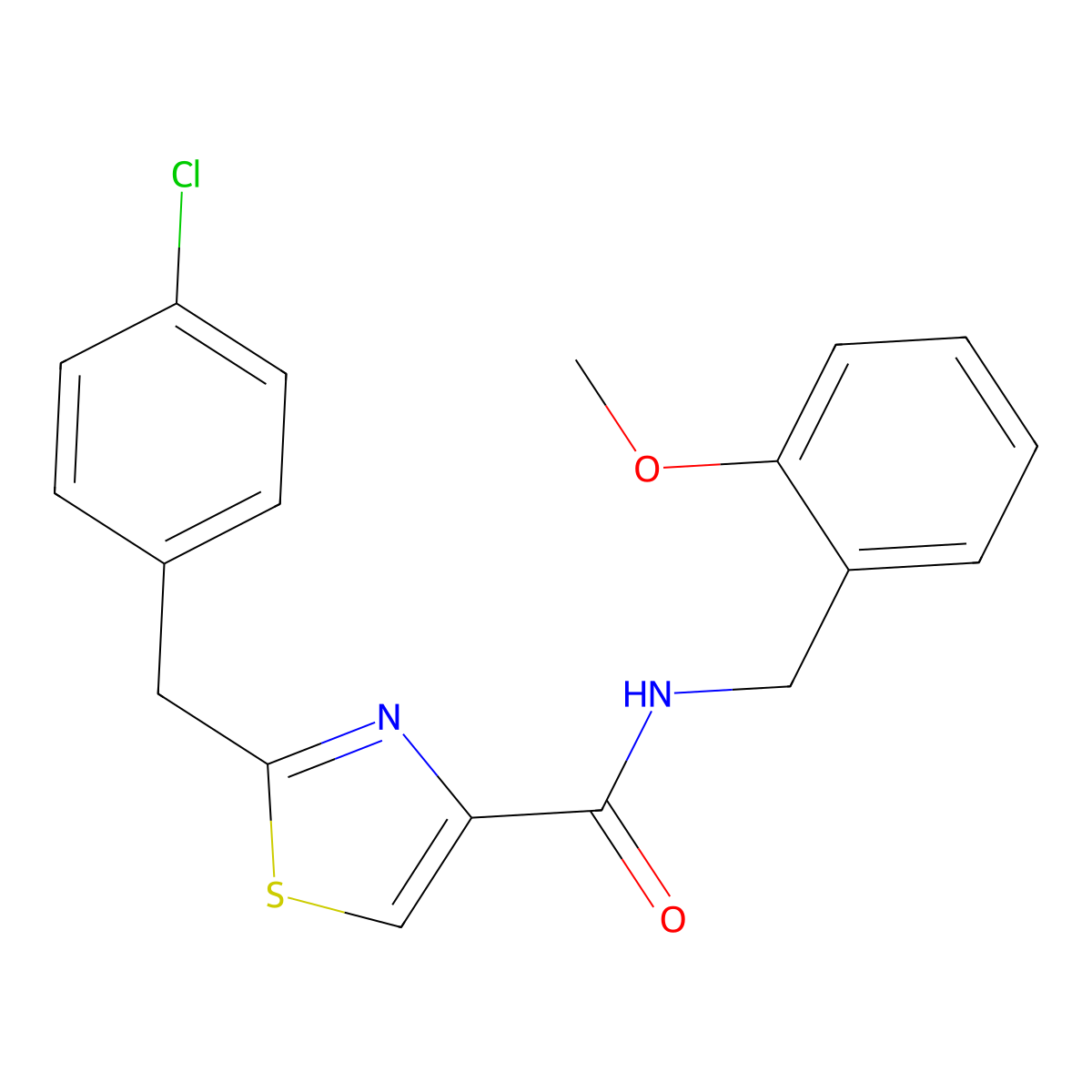2-[(4-chlorophenyl)methyl]-N-[(2-methoxyphenyl)methyl]-1,3-thiazole-4-carboxamide molecular structure, CAS 478030-54-5