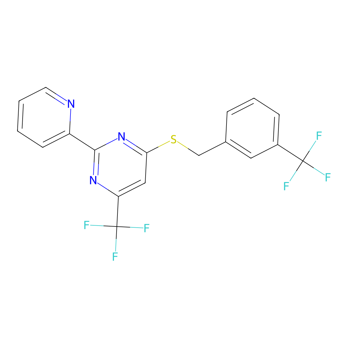 2-(2-Pyridinyl)-4-(trifluoromethyl)-6-{[3-(trifluoromethyl)benzyl]sulfanyl}pyrimidine molecular structure, CAS 478030-82-9
