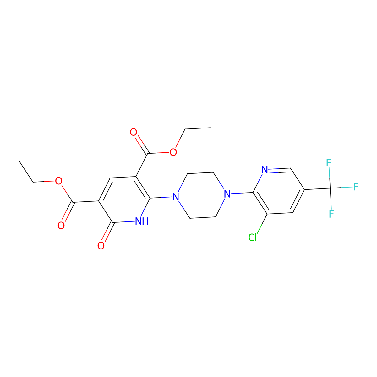 Diethyl 6-{4-[3-chloro-5-(trifluoromethyl)-2-pyridinyl]piperazino}-2-oxo-1,2-dihydro-3,5-pyridinedicarboxylate molecular structure, CAS 478030-87-4