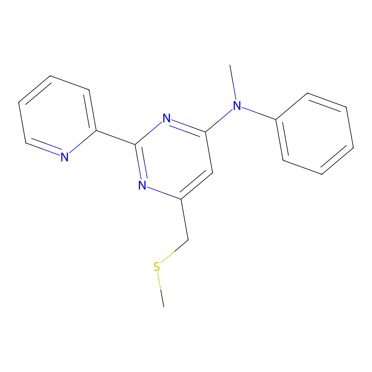 N-methyl-6-(methylsulfanylmethyl)-N-phenyl-2-pyridin-2-ylpyrimidin-4-amine molecular structure, CAS 478031-24-2