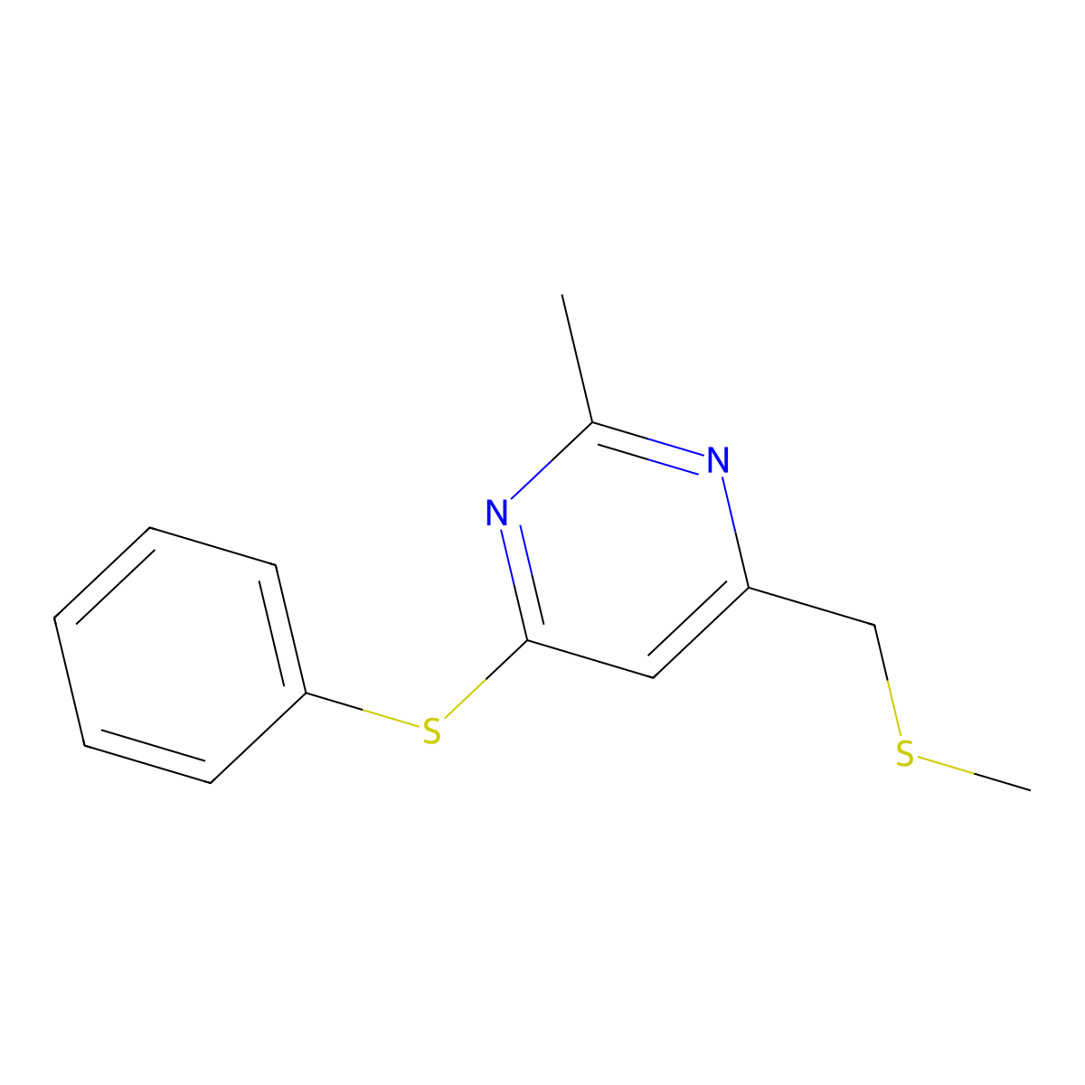 2-Methyl-4-[(methylsulfanyl)methyl]-6-(phenylsulfanyl)pyrimidine molecular structure, CAS 478031-29-7