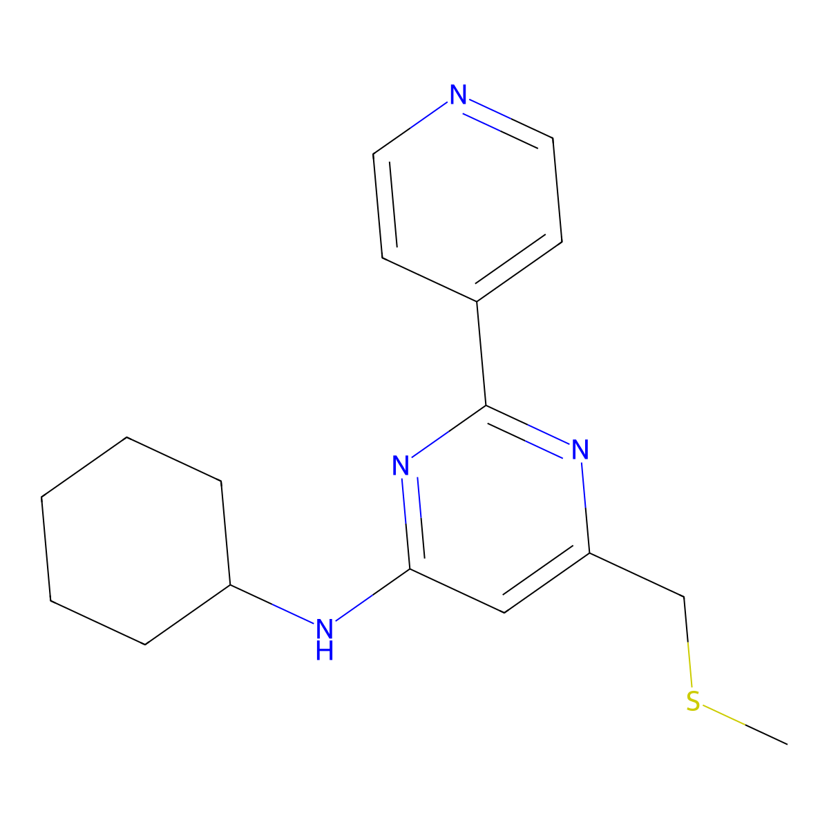 N-Cyclohexyl-6-((methylsulfanyl)methyl)-2-(4-pyridinyl)-4-pyrimidinamine molecular structure, CAS 478031-49-1
