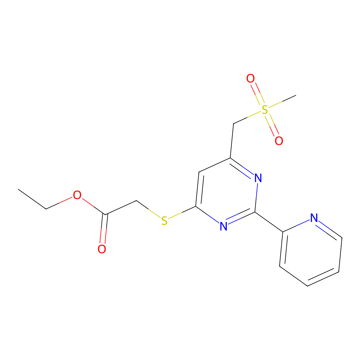 Ethyl 2-[6-(methylsulfonylmethyl)-2-pyridin-2-ylpyrimidin-4-yl]sulfanylacetate molecular structure, CAS 478031-55-9