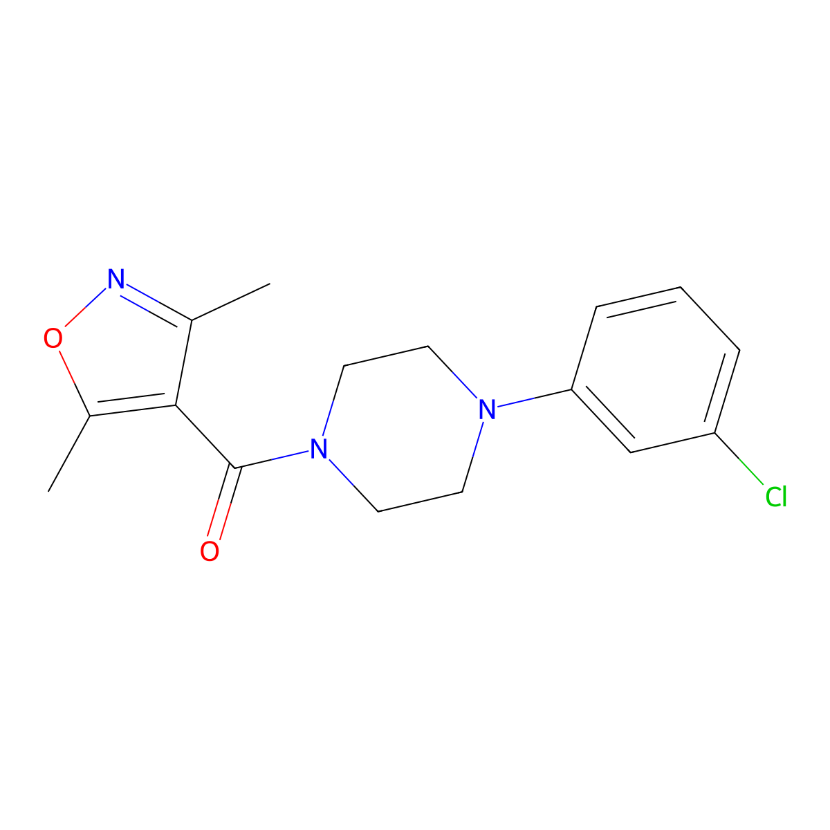 (4-(3-Chlorophenyl)piperazino)(3,5-dimethyl-4-isoxazolyl)methanone molecular structure, CAS 478031-57-1