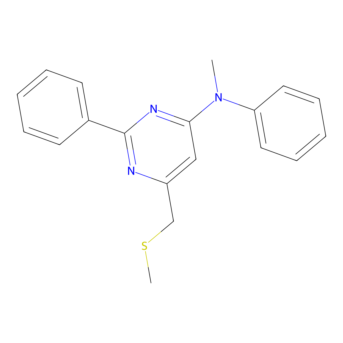 N-Methyl-6-((methylsulfanyl)methyl)-N,2-diphenyl-4-pyrimidinamine molecular structure, CAS 478031-64-0