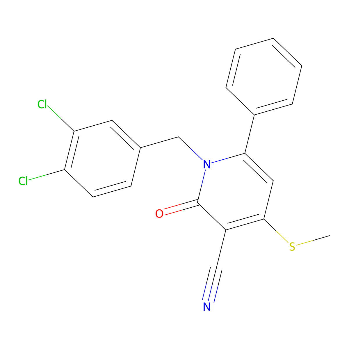1-(3,4-Dichlorobenzyl)-4-(methylsulfanyl)-2-oxo-6-phenyl-1,2-dihydro-3-pyridinecarbonitrile molecular structure, CAS 478031-68-4