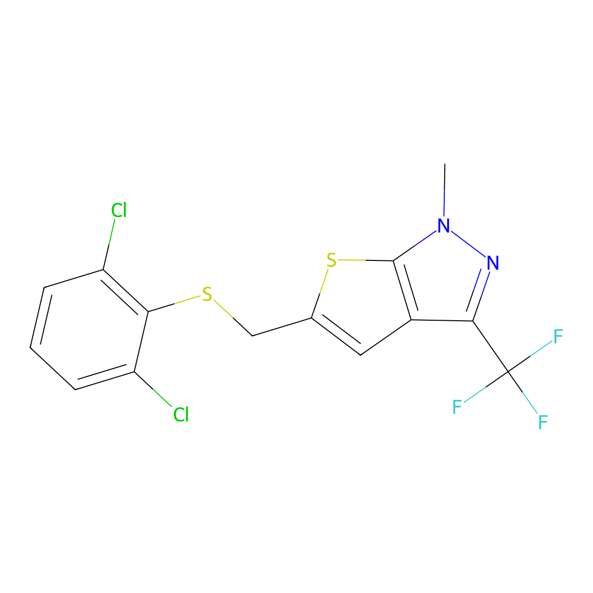 5-{[(2,6-dichlorophenyl)sulfanyl]methyl}-1-methyl-3-(trifluoromethyl)-1H-thieno[2,3-c]pyrazole molecular structure, CAS 478031-74-2