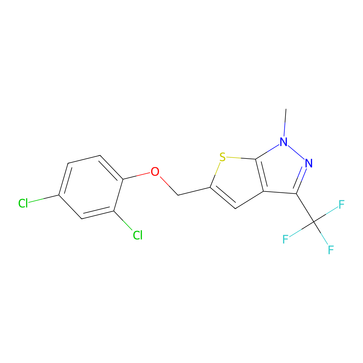 5-[(2,4-dichlorophenoxy)methyl]-1-methyl-3-(trifluoromethyl)-1H-thieno[2,3-c]pyrazole molecular structure, CAS 478031-76-4