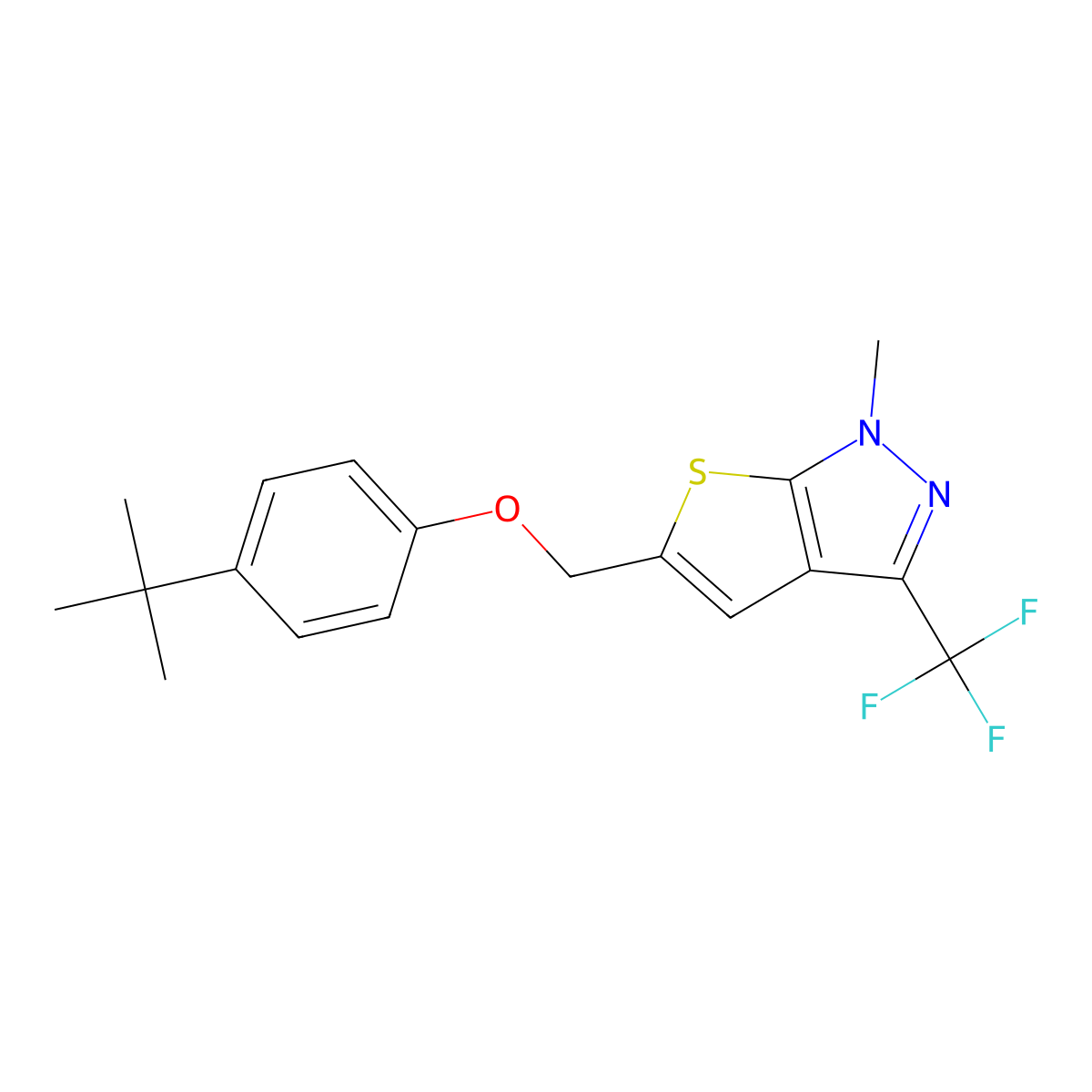 4-(tert-butyl)phenyl [1-methyl-3-(trifluoromethyl)-1H-thieno[2,3-c]pyrazol-5-yl]methyl ether molecular structure, CAS 478031-77-5