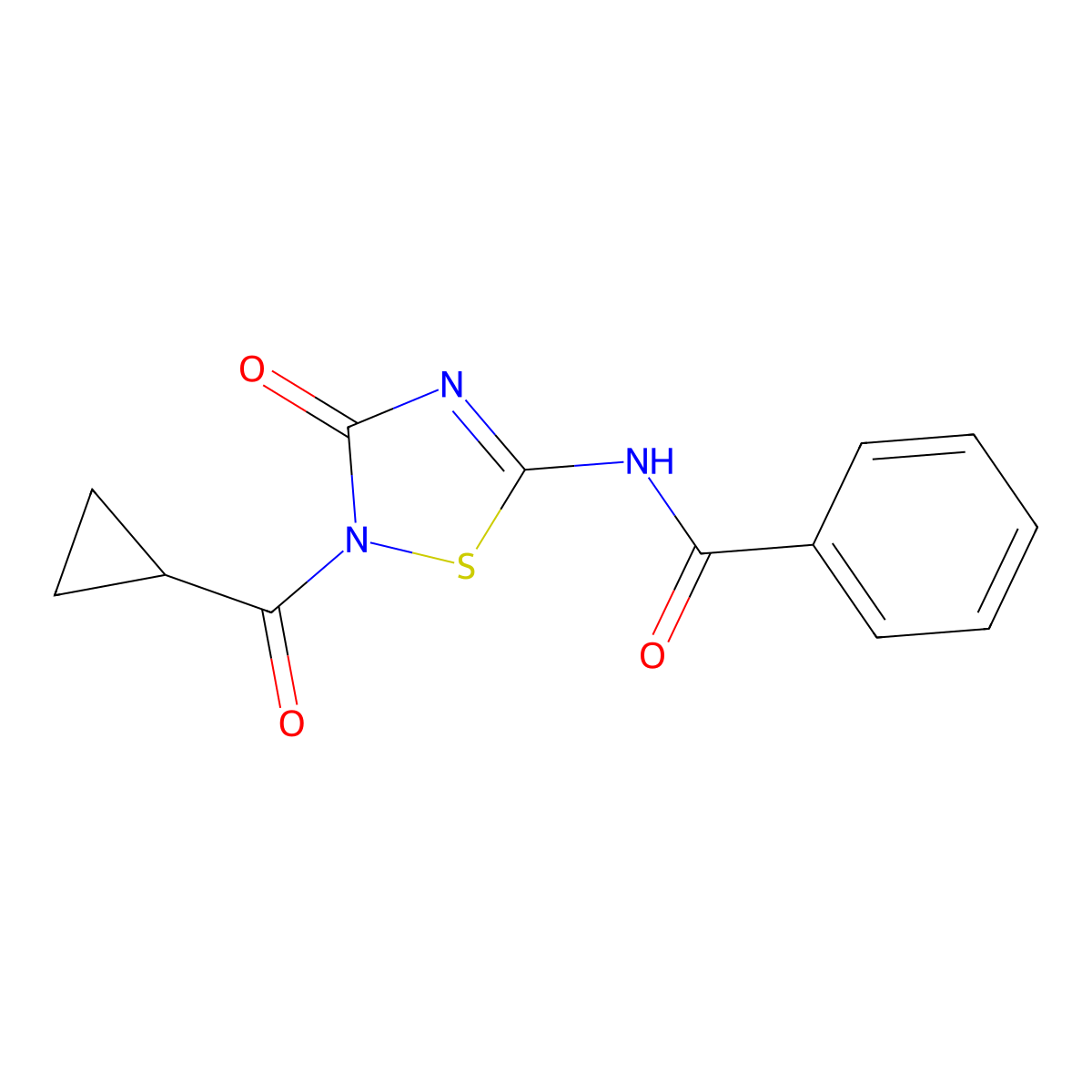 N-[2-(cyclopropylcarbonyl)-3-oxo-2,3-dihydro-1,2,4-thiadiazol-5-yl]benzenecarboxamide molecular structure, CAS 478031-88-8